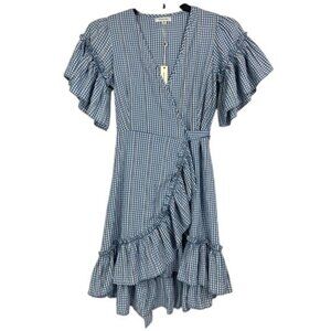 Max Studio Blue Gingham Ruffle Wrap Dress NWT Size XS summer coastal wedding